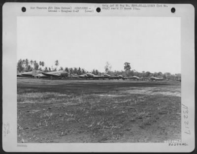 Thumbnail for Consolidated > Douglas C-47s of the 375th Troop Carrier Group parked on the airstrip at Saidor, New Guinea. 11 January 1944.