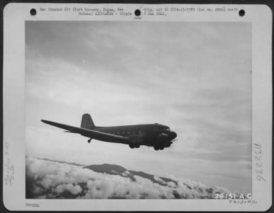 Thumbnail for Consolidated > C-47 transport of 6th Troop Carrier Squadron on mission carrying supplies to Wau, New Guinea, from Ward's Drome, New Guinea. April 1943.