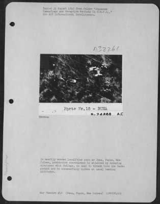 Thumbnail for Consolidated > In heavily wooded localities such as Buna, Papua, New Guinea, protective concealment is attained by covering airplanes with foliage, so that it blends into the background and is successfully hidden at usual bombing altitudes.