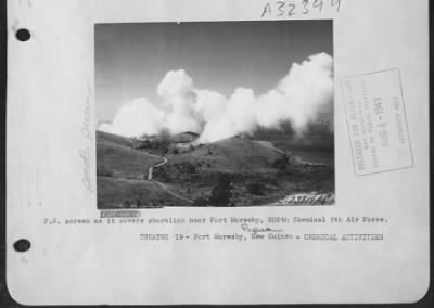 Thumbnail for Consolidated > F.S. screen as it covers shoreline near Port Moresby, 809th Chemical 5th Air Force. THEATRE 19-Port Moresby, New Guinea-CHEMICAL ACTIVITIES