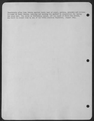 Thumbnail for Consolidated > Immediately after dump trucks emptied their load of coral, graders, scrapers and rollers followed in their tracks, leveling and packing the surface in preparation for laying the steel mat. The strip on Middleburg Island, off the coast of Dutch New