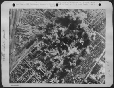 Thumbnail for Consolidated > Striking at Germany's armored vehicle industry, 8th Air Force heavy bombers on 7 Oct 44 dropped heavy concentrations on the Buckau tank and motor transport factory at Magdeburg, about 80 miles Southeast of Berlin. Numerous fires were started and