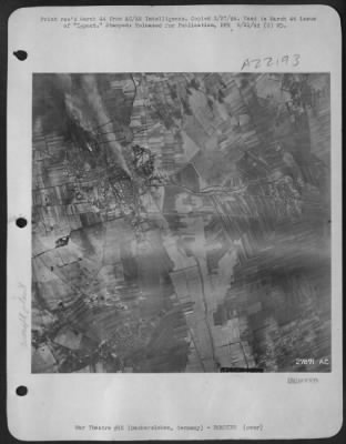 Consolidated > Bombing of Oschersleben, Germany. Obscured by smoke, the main machine shop (A), the main (B) and north (C) assembly shops are afire. Boiler house was hit too.