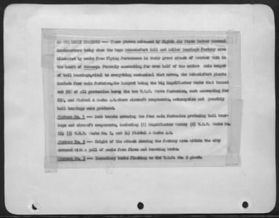 Thumbnail for Consolidated > ON THE RIGHT BEARINGS-These photos released by Eighth Air Force Bomber Command headquarters today show the huge Schweinfurt Ball and Roller Bearings factory area blanketed by bombs from Flying Fortresses in their great attack of October 14th in