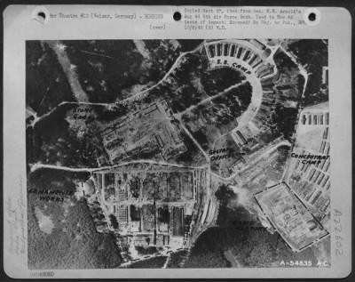 Thumbnail for Consolidated > Weimar, Germany-Weimar Armament Works after attack of 24 Aug 44. Reconnaissance photo shows tremendous damage. In the armament works (bottom center) seven of ten main workshops have been destroyed, the boiler house gutted, and other smaller