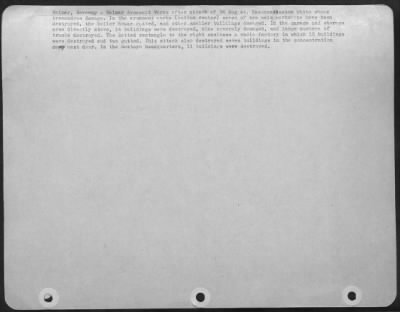 Consolidated > Weimar, Germany-Weimar Armament Works after attack of 24 Aug 44. Reconnaissance photo shows tremendous damage. In the armament works (bottom center) seven of ten main workshops have been destroyed, the boiler house gutted, and other smaller
