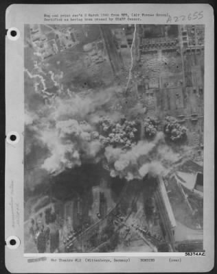 Thumbnail for Consolidated > The U.S. 8th AF joined the other Allied Air Forces Feb 22, 1945 in a simultaneous attack of huge proportions against communications lines at key points throughout Germany. The heavy bombers flew lower than usual to increase accuracy and confuse the