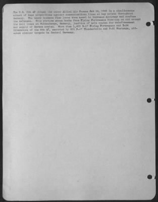 Thumbnail for Consolidated > The U.S. 8th AF joined the other Allied Air Forces Feb 22, 1945 in a simultaneous attack of huge proportions against communications lines at key points throughout Germany. The heavy bombers flew lower than usual to increase accuracy and confuse the