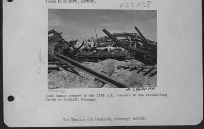 Thumbnail for Consolidated > Bomb Damage Caused By The 15Th Af Bombers To The Marshalling Yards In Muldorf, Germany.