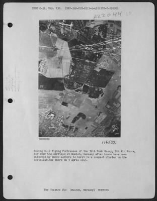 Thumbnail for Consolidated > Boeing B-17 "Flying  Fortresses" Of The 34Th Bomb Group, 8Th Af, Fly Over The Airfield At Munich, Germany After Bombs Have Been Directed By Smoke Markers To Burst In A Compact Cluster On The Installations There On 9 April 1945.