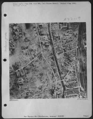Consolidated > Taken 11 April 1945 By A 9Th Af North American P-51 Mustang Aerial Scout Pilot From The Group Commanded By Lt. Colonel Richard S. Leghorn, Winchester, Mass., Shows The Bomb-Beaten City Of Nordhausen, Germany.  Devastated By Attacks From Both 8Th & 9Th Af