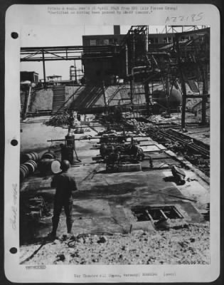 Thumbnail for Consolidated > Tank Farm, Opau Chemical Industry -- Number Two Pumping Plant At A Tank Farm For The Storing Of Industrial Liquid Chemicals Was Found To Be In Shambles By American Observers Studying Bomb Damage, Results Of Allied Air Attacks.