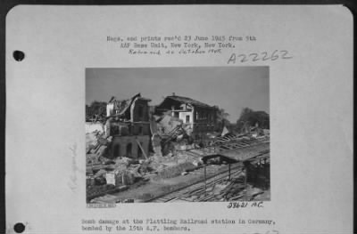 Thumbnail for Consolidated > Bomb Damage At The Plattling Railroad Station In Germany Bombed By The 15Th Af Bombers.