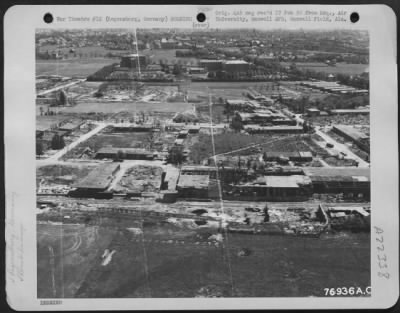 Consolidated > Aerial View Of Regensburg Prufenning Aircraft Factory At Regensburg, Germany, Showing Bomb Damage Resulting From Allied Air Attacks.