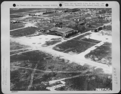 Thumbnail for Consolidated > Aerial View Of Regensburg Prufenning Aircraft Factory At Regensburg, Germany, Showing Bomb Damage Resulting From Allied Air Attacks.