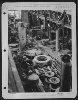 Consolidated > The Interior Of Maschinenbau A.G. Plant Is Shown.  All Machinery Was Put Into Disuse By The Shower Of Bombs From Allied Planes.  Diesel Motors Were Part Of The Plant Equipment.  [Saarbrucken, Germany]