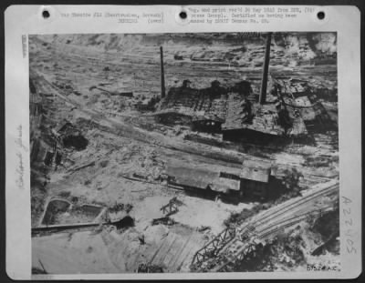 Thumbnail for Consolidated > The Night-And-Day, Round-The-Clock Air Offensive Of The Raf And Us 8Th Af Destroyed Railroads, Bridges, Settling Basins, Power Houses, Turntables And Factories -- The Backbone Of The German'S Ability To Wage War -- This Low Level Oblique Aerial Photo Show