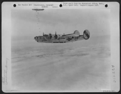 Thumbnail for Consolidated > Bombs Are Just Being Released From The Bomb Bay Of The Consolidated B-24 Liberator 'That'S All Brother', As Bombs Dropped By A Sister-Plane Are Well On Their Way To The Cloud-Covered Target At Saarbrucken, Germany On July 16 1944.