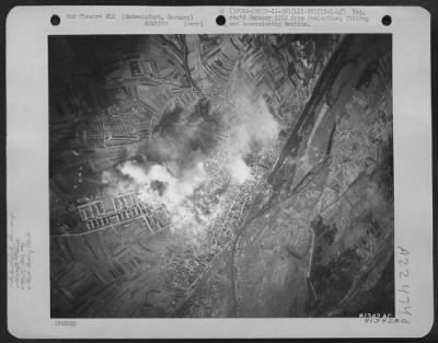 Thumbnail for Consolidated > Bombing Of Ball Bearing And Aircraft Components Factories At Schweinfurt, Germany During A Mission By Planes Of The 320Th Bombardment Group, 441St Bomb Squadron, April 10 1945.