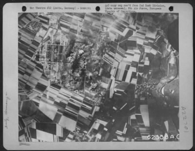 Thumbnail for Consolidated > Bombing Of Enemy Installations At Zietz, Germany, 12 May 1944 By Planes Of The 2Nd Bomb Division, 8Th Af.  Altitude, 20,000 Feet.