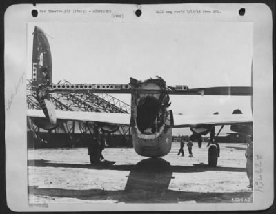 Thumbnail for Consolidated > 1st Lt. Donald Stevenson Meridian, Miss., won the Silver Star for miraculously flying this battered Consolidated B-24 Liberator back to its 15th AF base in Italy after a Turin attack.