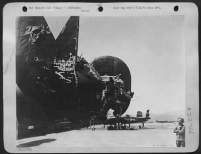 Thumbnail for Consolidated > 1st Lt. Donald Stevenson Meridian, Miss., won the Silver Star for miraculously flying this battered Consolidated B-24 Liberator back to its 15th AF base in Italy after a Turin attack.