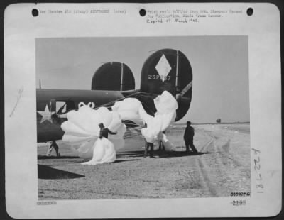 Consolidated > Its hydraulic system shot out by flak over the Ferrara Railroad Bridge in Northern Italy, this Consolidated B-24 Liberator bomber of the 15th Air Force landed with the aid of Parachute preventing the Lib from overshooting the landing strip.