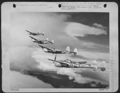 Thumbnail for Consolidated > Looking for a fight-15th Air Forces Lockheed P-38 Lightning fighters of a Fighter Group in Italy fly in formation.