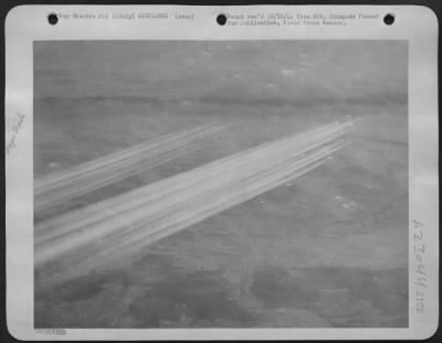 Consolidated > Leaving a blaze of vapor trails in their wake, Boeing B-17 Flying Fortresses of the 15th Air Force Fly high as they make their way to blast another enemy target. ITALY.