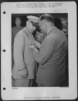 Thumbnail for Consolidated > Soviet Ambassador on the Allied Advisory Council for Italy, M. Alexander Bogomolov, pines the "Order of Kutuzov" on the breast of Lt. General Ira C. Eaker, Commander-In-Chief of the Mediterranean Allied Air Forces. The ceremony took place somewhere