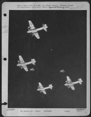 Thumbnail for Consolidated > These Boeing B-17 Flying Fortresses Of The 15Th Af Are Escorted By Lockheed P-38 Lightnings As They Head For A Target In Augsburg, Germany On Feb. 27 1945.  Heavy Bombers Of The 15Th Af Are Slicing Vital Rail Lines From Vienna To Munich.