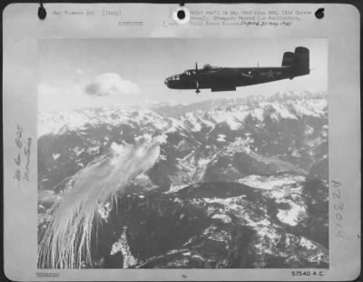 Thumbnail for Consolidated > This Spectacular Picture Of Anti-Flak Bombs Bursting In Mid-Air Was Caught By An Alert 12Th Af Cameraman From A North American B-25 Mitchell Bomber.  The Bombs, Which Expoded Prematurely, Would Have Covered The German'S Anti-Aircraft Batteries With A Dens