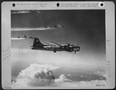 Thumbnail for Consolidated > Boeing B-17 "Flying Fortress" Of The 15Th Af Leave A Pattern Of Vapor Trails As They Leave An Enemy Installation In Northern Italy.