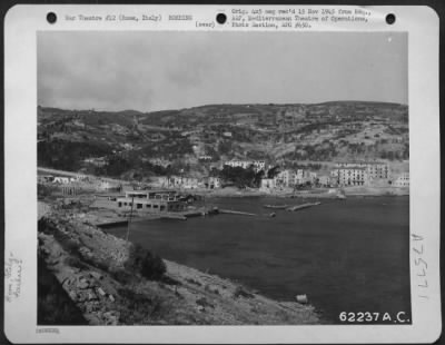 Thumbnail for Consolidated > Bomb damage to harbor area, north of Rome, Italy.