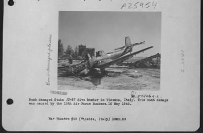 Thumbnail for Consolidated > Bomb Damage Of Stuka Ju 87 Dive Bomber In Vicenza, Italy.  This Bomb Damage Was Caused By The 15 Air Force Bombers 10 May 1945.