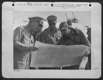 Thumbnail for Consolidated > Left To Right: Major General Nathan Twining & Brig. Gen. Charles Born Are Shown Briefing Bombardier Lt. Robert V. Smith Of 704 Virginia Street, Charleston, Wv, Before The Lt. Takes Off On An Important Mission Over Southern France.