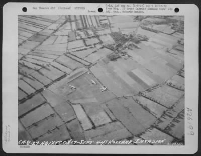 Thumbnail for Consolidated > Aerial view of gliders used by 9th Troop Carrier Command during invasion of Holland. 17 Sept. 1944.