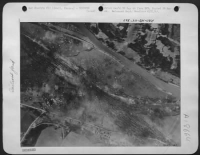 Creil > The Creil railway marshalling yards locked like this after 1 o'clock 23 March 44. Heavy formations of Martin B-26 Marauder medium bombers of the 9th AF made their third attack within a week.