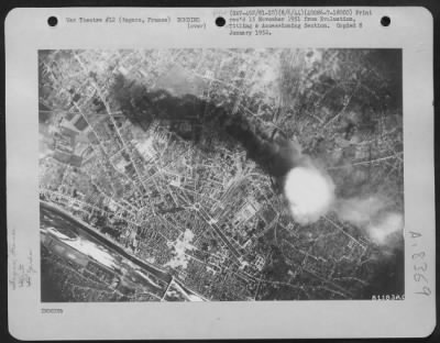 Thumbnail for Angers > Bombs, Dropped By Bombers Of The 492Nd Bomb Group, Explode On An Important Rail Junction At Angers, France During A Raid On 6 August 1944.