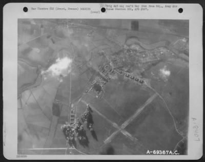 Thumbnail for Avord > Smoke Rises From Exploding Bombs Which Have Hit Their Targets On An Enemy Airdrome In Avord, France, During A Bombing Raid By Usaf Bombers On 5 Feb 1944.