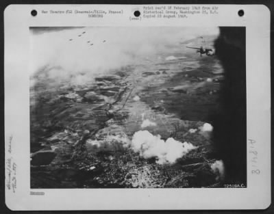 Thumbnail for Beauvais/Tille > Bombs, Dropped By Martin B-26S Of The 387Th Bomb Group, Burst On Installations At Beauvais/Tille Airfield, France.  27 Sept 1943.