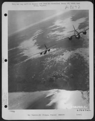 Thumbnail for Dieppe > Bombs, Dropped By Martin B-26 Marauders Of The 386Th Bomb Group, Explode On Their Target At Dieppe, France During A Raid On 14 April 1944.