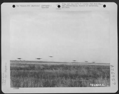 Thumbnail for Consolidated > Six Martin B-26 "Marauders", Of The Mediterranean Theatre'S Oldest Medium Bomb Group, Take Off In Unison From Their Base In Sardinia.  Believed The First Such Attempt By "Marauders", The Six-Plane Take-Off Saved Five Minutes From The Time For 'Joinups' An