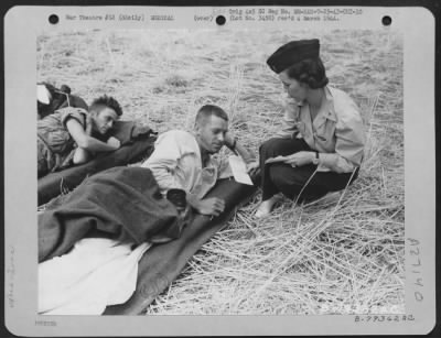 Thumbnail for Consolidated > American and Italian wounded at Agrigento, Sicily await evacuation by plane to Africa for further medical treatment. 25 July 1943.