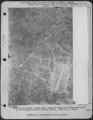 Thumbnail for Consolidated > Castelvetrano Airdrome-Before raid. Target for Boeing B-17 "Flying Fortresses" of the Northwest African Air Forces, 4/13/43.