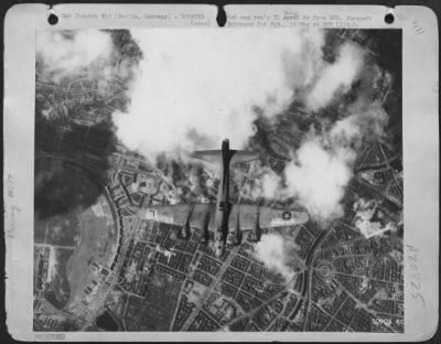 Consolidated > FORTRESS OVER BERLIN, but not a new German defense, nor is it there to protect the Nazi capital. Its mission is quite the opposite. This B-17 Flying Fortress of the 8th A.F. is there to unload its lethal load of destruction on the capital city of