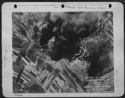 Thumbnail for Consolidated > Synthetic oil plant of Braunkohle-Benzin A.G. at Bohlen, Germany, during attack by 8th Air Force, 12 May 1944.