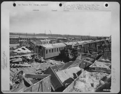 Thumbnail for Consolidated > The railroad yard at Buir, Germany through which supplies and reinforcements moved to enemy troops opposing the U.S. drive to the Rhine, after Ninth Air Force fighter-bombers dropped tons of high explosives among tracks and rolling stock.