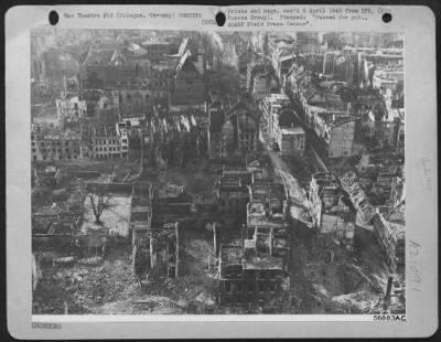 Thumbnail for Consolidated > General view of a section of Cologne showing the devastation visited upon Germany's fourth largest city by the heavy allied air assaults that were co-ordinated with the ground forces steadily advancing through Germany.