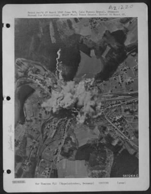 Thumbnail for Consolidated > German reinforcements bound for the Romagen bridgehead area looked for a detour that wasn't there following this attack by medium and light bombers on the Engelskirchen Railroad yard and road junctions, east of Coblenz, Germany. The strategically